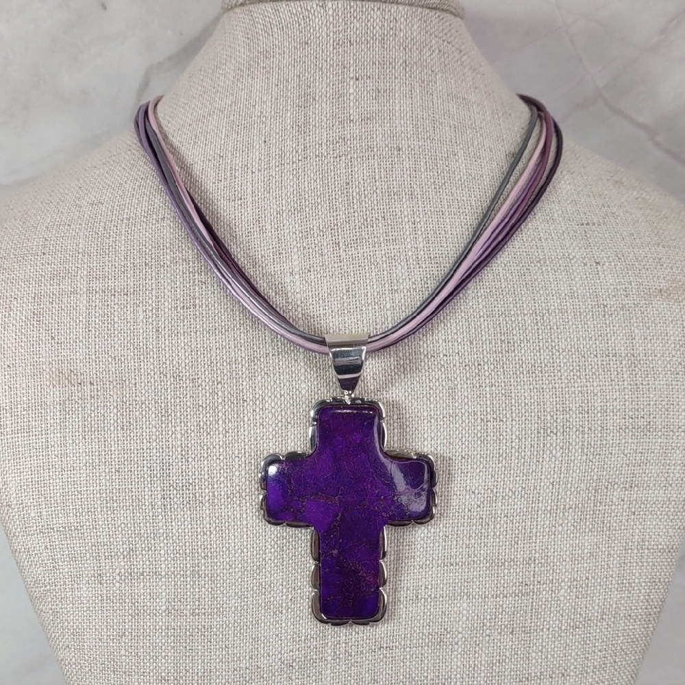 Jay King Purple Turquoise/Sterling Silver Cross Pendant Necklace